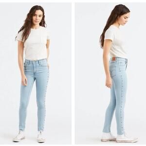 Levi's Studded 721 High Rise Skinny Jeans Raw Hem Light Wash 26 W26 L30